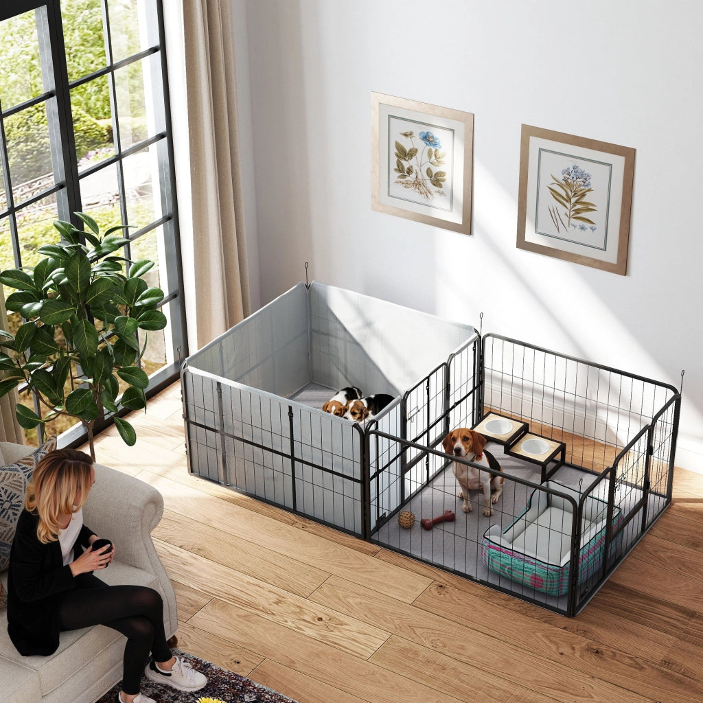 Recinto per Cuccioli con 7 Pannelli ¨C zephmum ¨C 203x102x60cm Nero