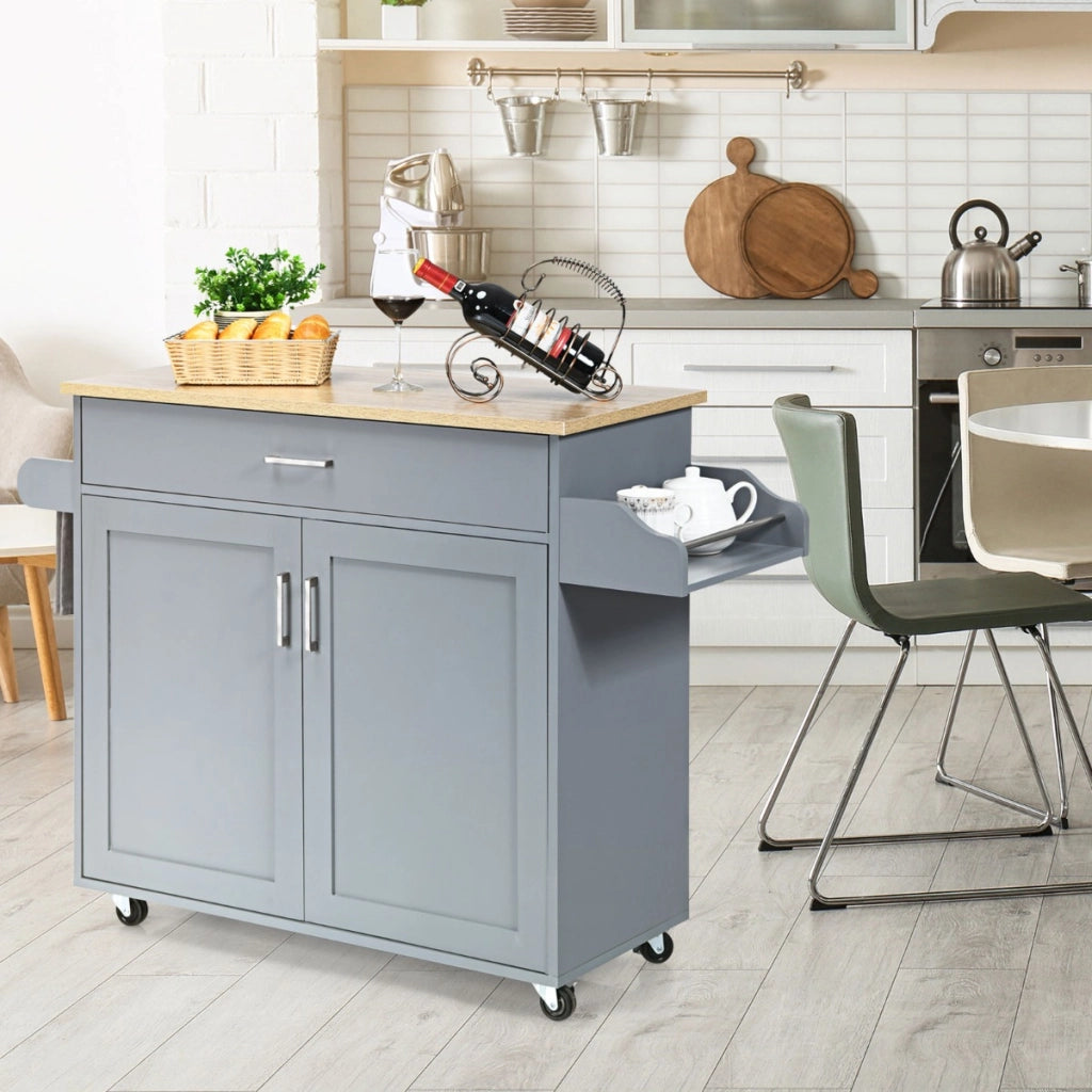 Isola da cucina con mensola regolabile in 3 posizioni, Carrello da cucina con ruote di gomma Grigio-Carrelli