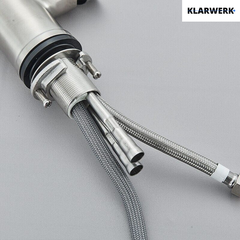 JANA | Rubinetto da cucina estensibile Premium in acciaio inox argento spazzolato | Rubinetto miscelatore ad alta pressione girevole a 360° 2 attacchi