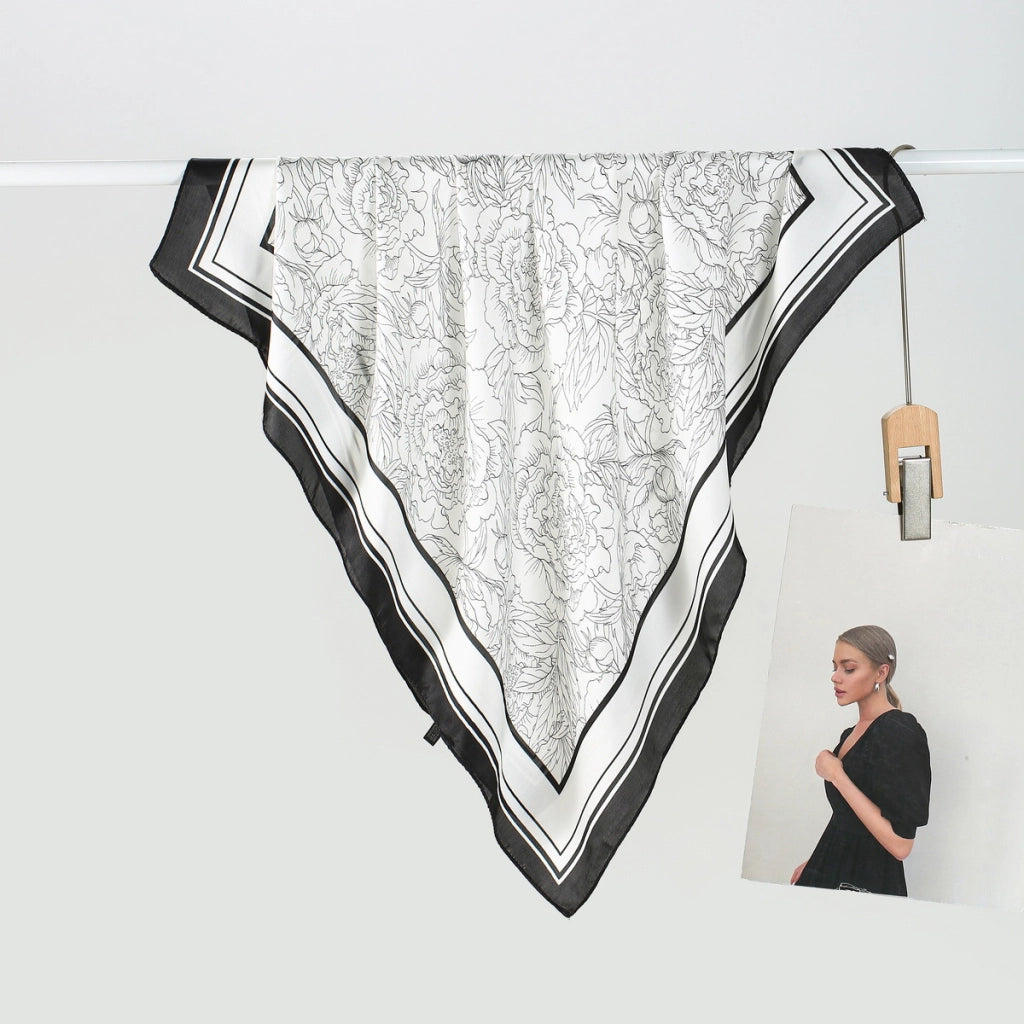 Sciarpa da donna in seta verde stampata, stile coreano, alla moda e versatile, sciarpa/fascia per il collo decorativa.