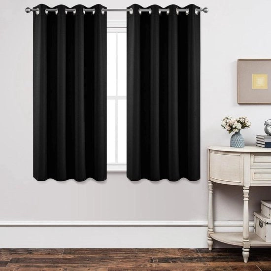 Set di tende oscuranti con anelli da 2 tende termoisolanti protezione dal calore per camera da letto e soggiorno 2 x H 137 x 117 cm nero