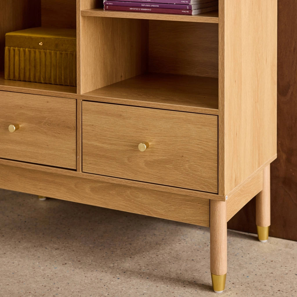 Credenza decorativa in legno e canna 1 anta 75cm, marrone naturale