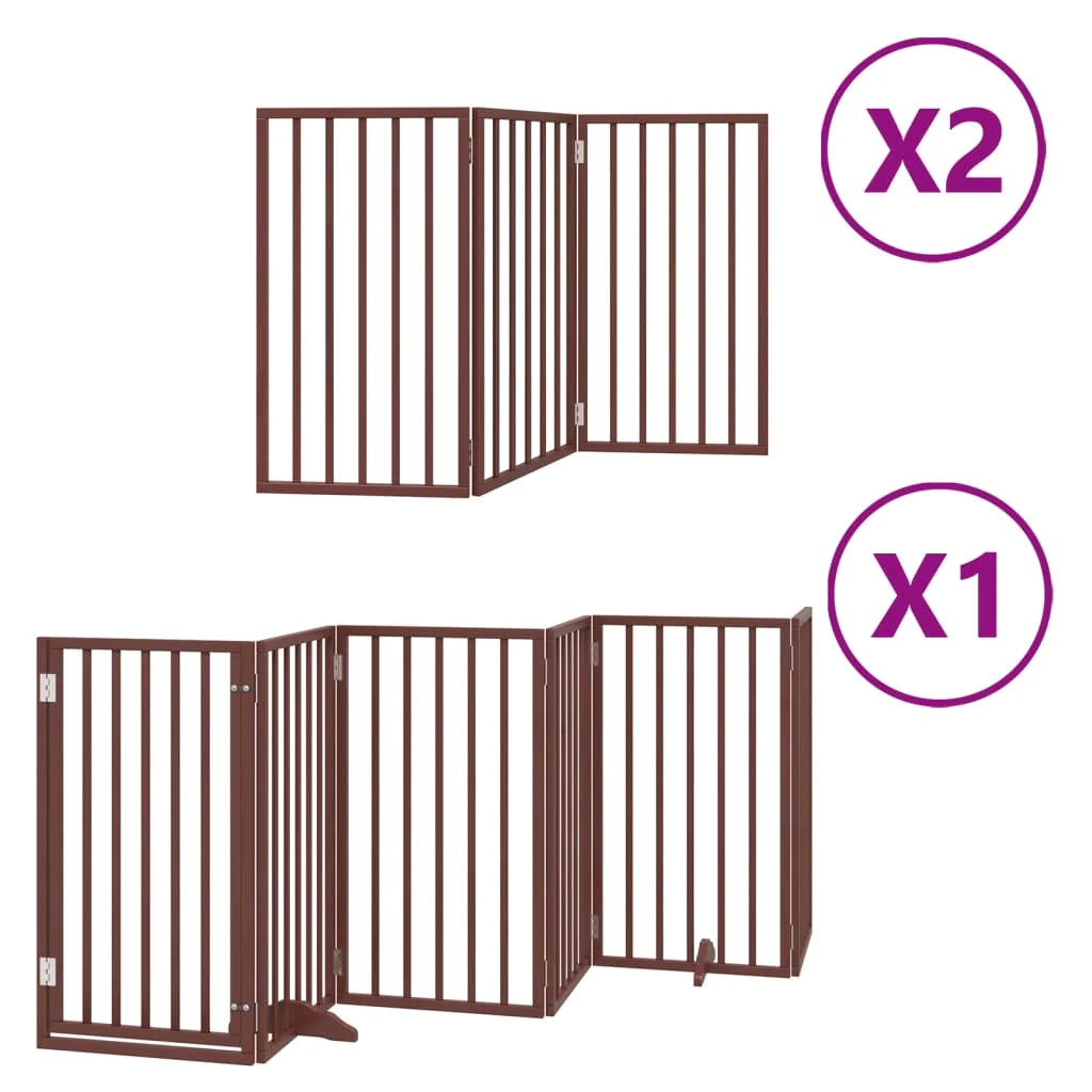 Cancelletto di sicurezza per animali domestici porta pieghevole 12 pannelli lunghezza 600 cm legno di pioppo marrone 02_0023144