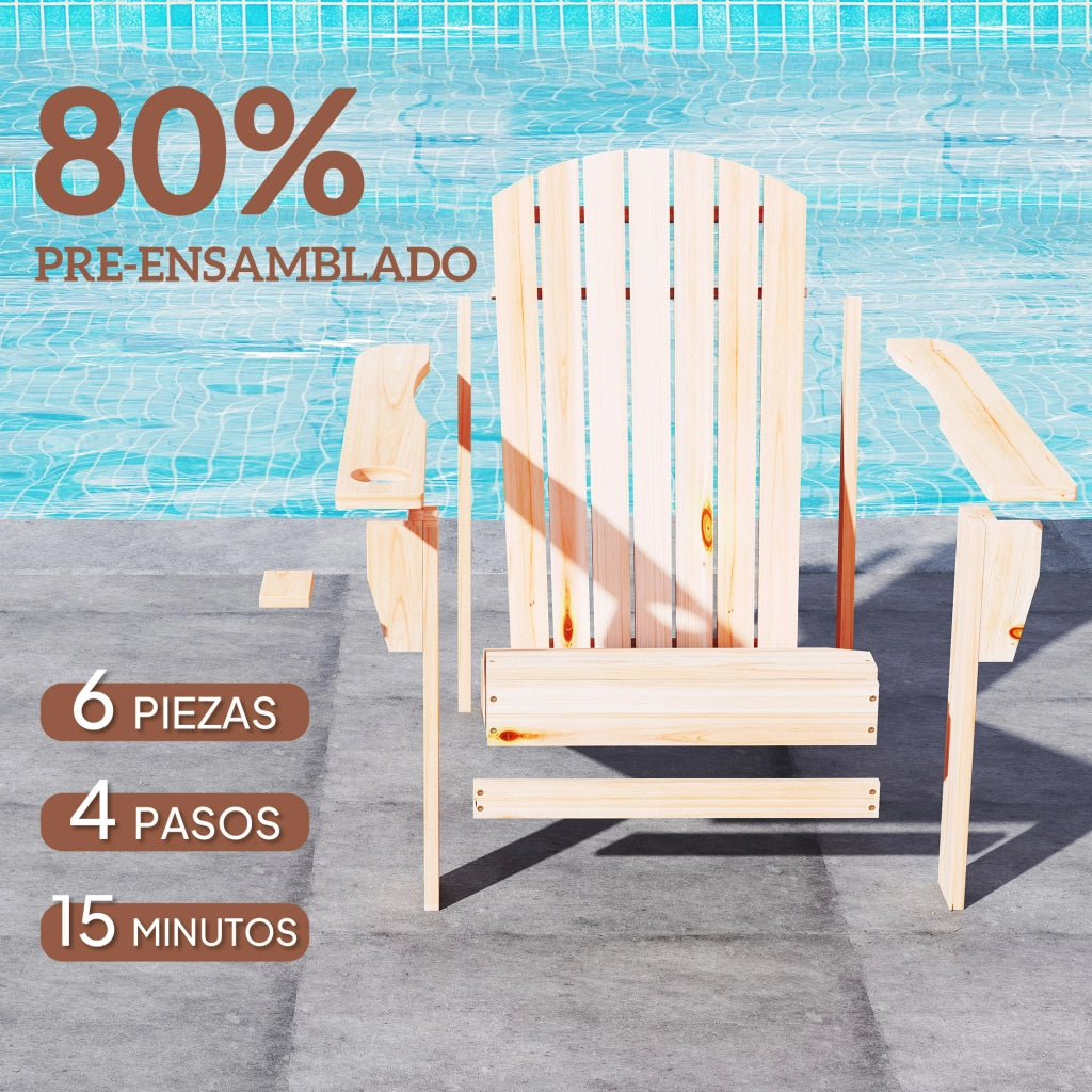Sedia Adirondack Legno con Braccioli Schienale Alto Esterno Giardino ¨C Xylo ¨C 72x95x93 cm Naturale