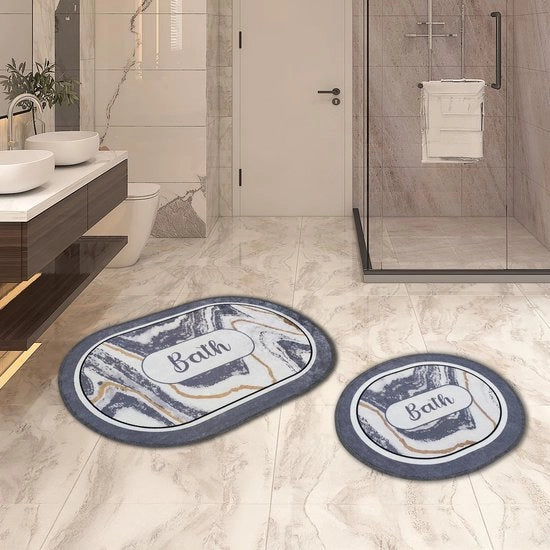 Set di asciugamani per bagno 2 in uno in grigio – antiscivolo e assorbente, design elegante per la vostra cabina da bagno (60 x 100 cm - 50 x 60 cm)