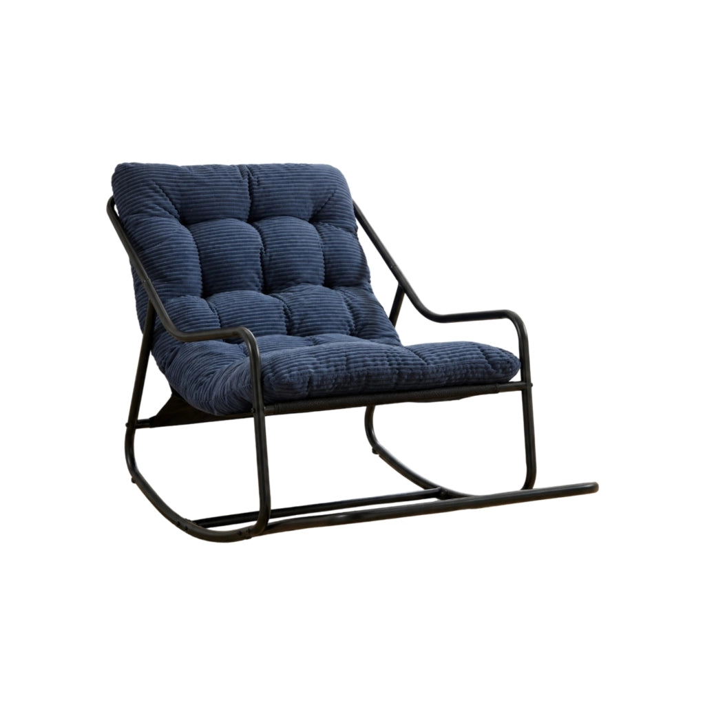 Sedia a dondolo con cuscino spesso e movimento regolabile per soggiorno in acciaio blu navy