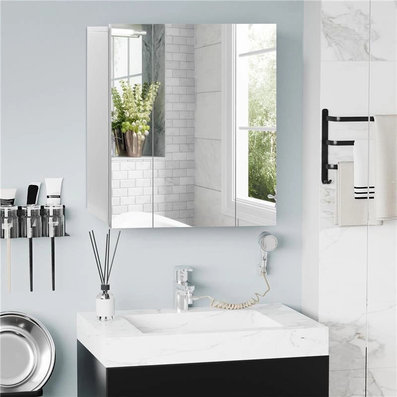 ARMADIETTO BAGNO CON 3 ANTE SPECCHIATE E RIPIANI REGOLABILI, 70X15X60CM, BIANCO
