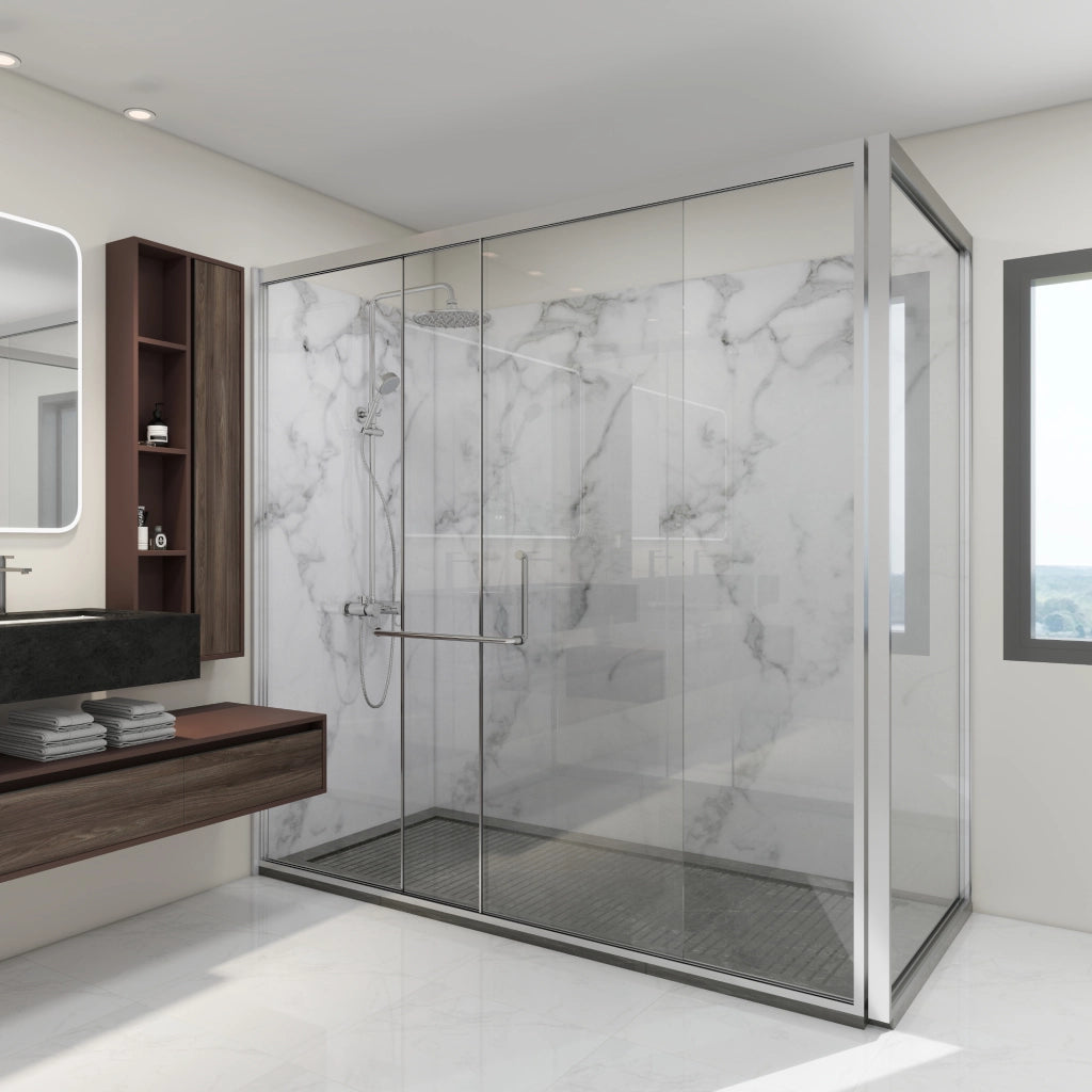 Set Bladel di 4 Pannelli Decorativi in PVC per Parete - Effetto Marmo White Marble [neu.haus]