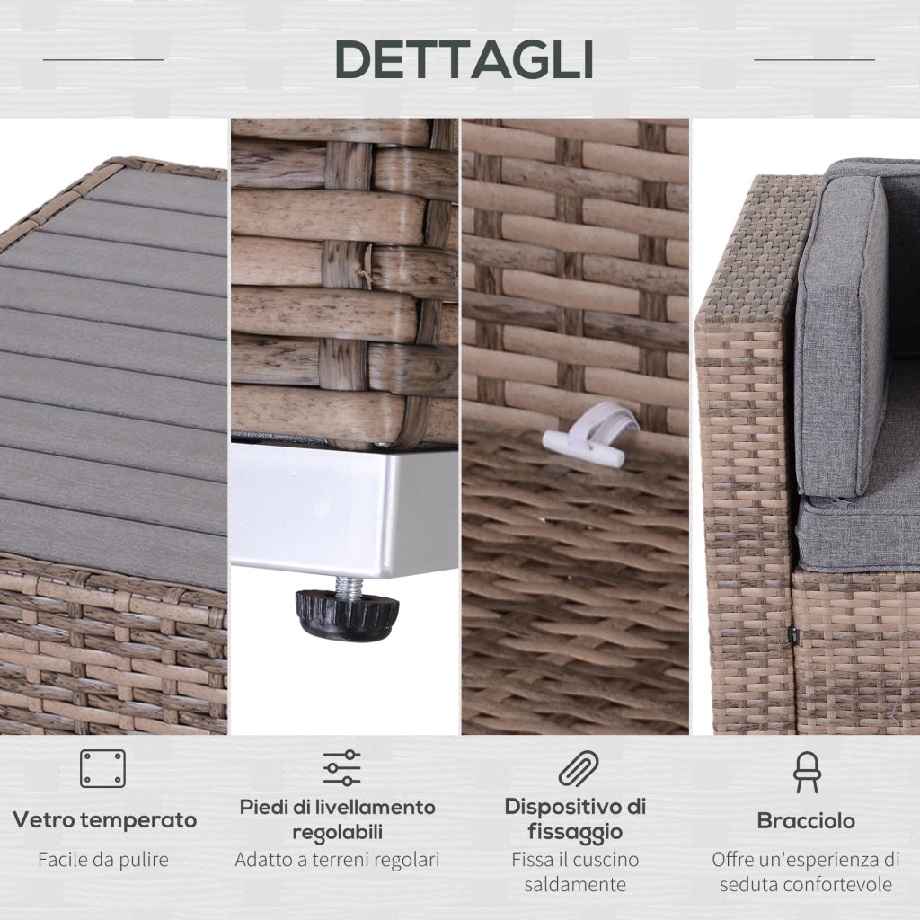 EasyComfort Salotto da Giardino in Rattan da 7 Pezzi con Tavolino e Divano Modulabile con Cuscini, Grigio