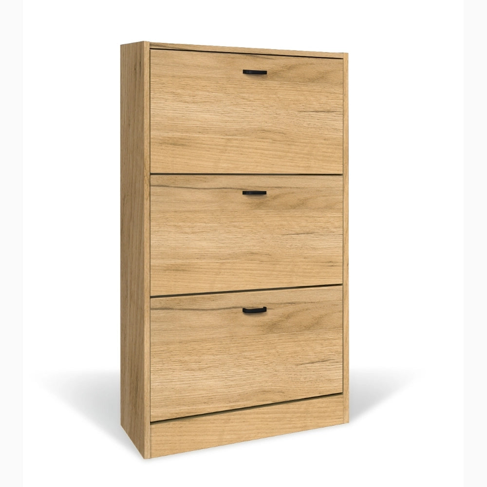 Scarpiera in Legno 3 Ante colore ROVERE NODATO Mobiletto 18 Paia 63x24x115H cm (CD101-RN)