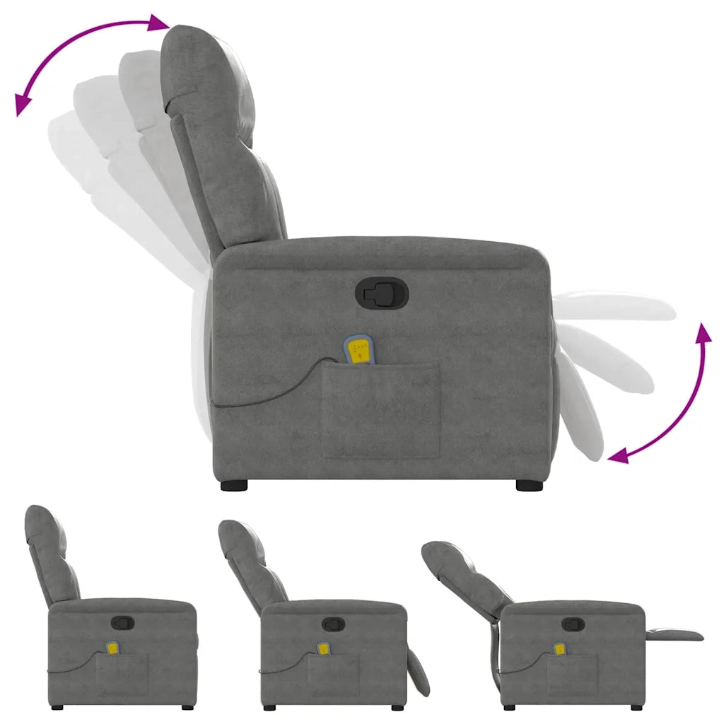 Poltrona Reclinabile Massaggio Grigio Scuro Tessuto Microfibra 4015572