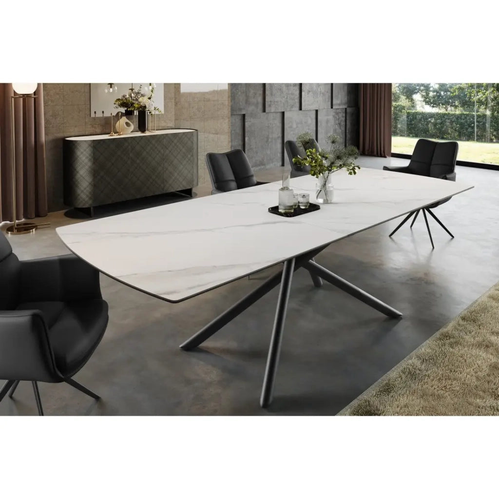 Tavolo da pranzo OPHIRA – Estensibile 180 a 230 cm – Effetto marmo bianco – Piedi in metallo – Stile contemporaneo