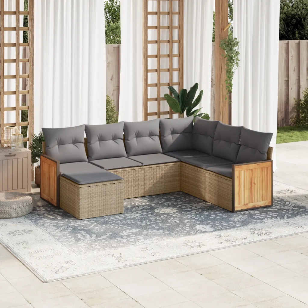Set Divani da Giardino 7 pz con Cuscini Beige in Polyrattan 3227886