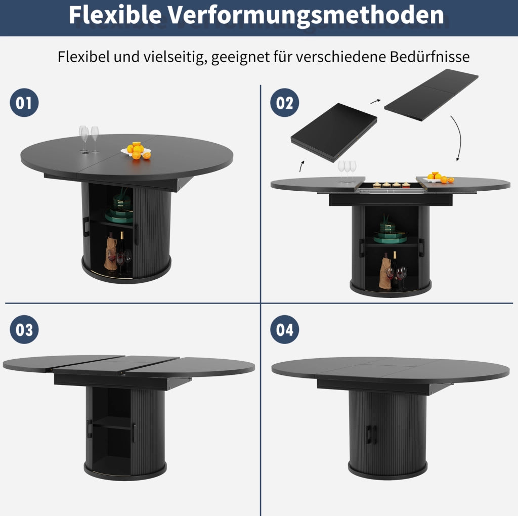 Tavolo da pranzo allungabile nero con contenitore, 118-158 cm