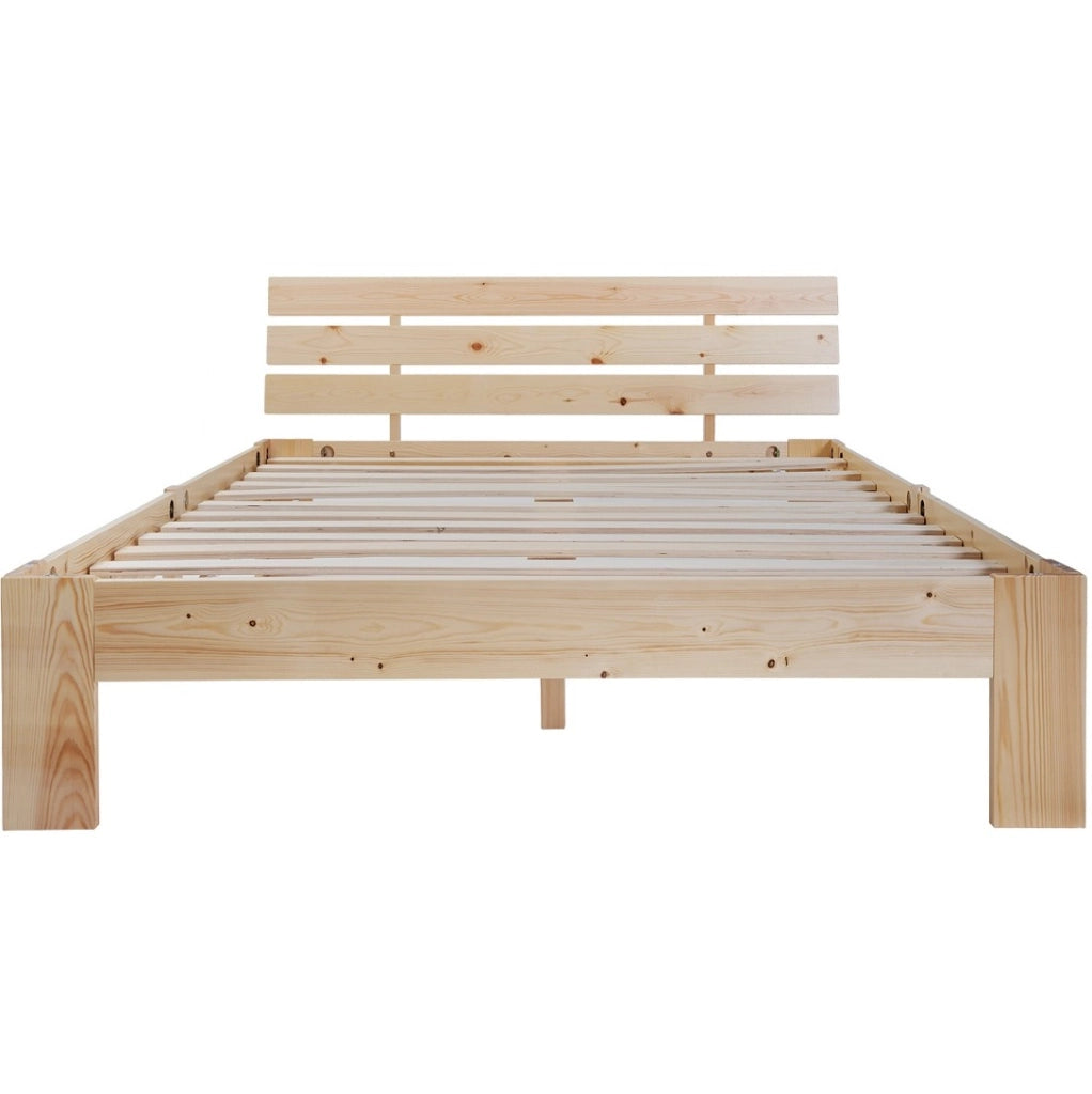 Letto matrimoniale 140x200 cm; design rustico con rete; legno; colore naturale; senza materasso
