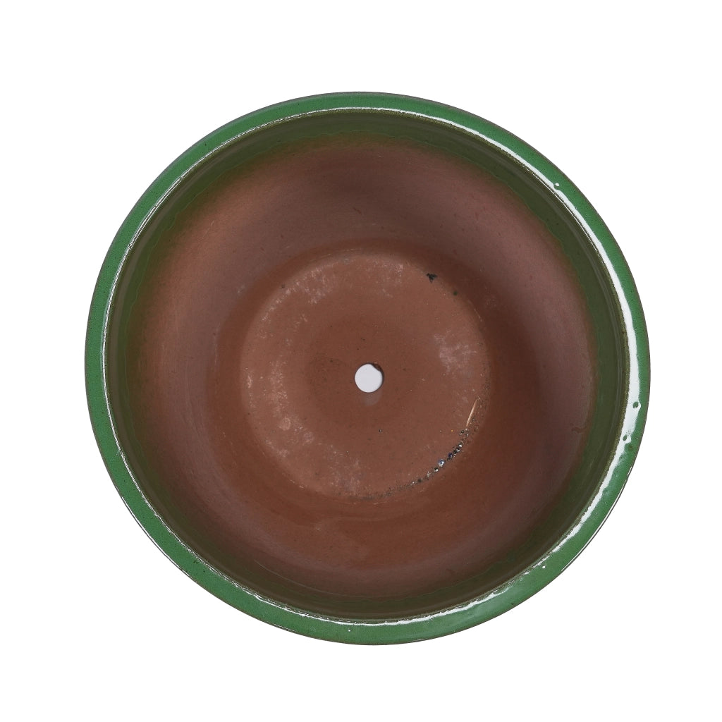 Vaso per piante in ceramica smaltata verde antico con foro di drenaggio per interni ed esterni