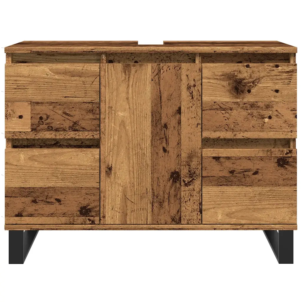 Mobiletto da bagno dal design industriale moderno con vano contenitore ottimizzato 80 x 33 x 60 cm in legno anticato 02_0051118