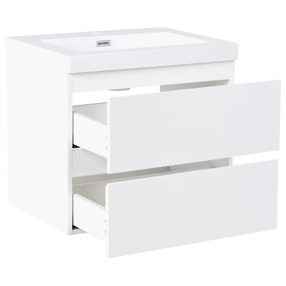 Mobiletto pensile con lavabo in legno MDF 2 cassetti 60 x 46 cm bianco stile moderno