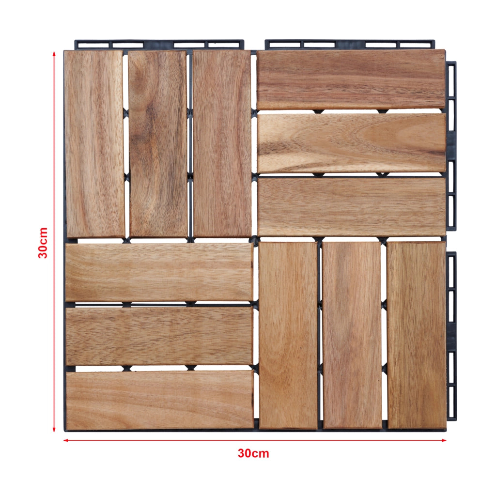 Set Alliste di 10 Piastrelle per Pavimentazione da Esterno Design Mosaico in Legno Naturale casa.pro