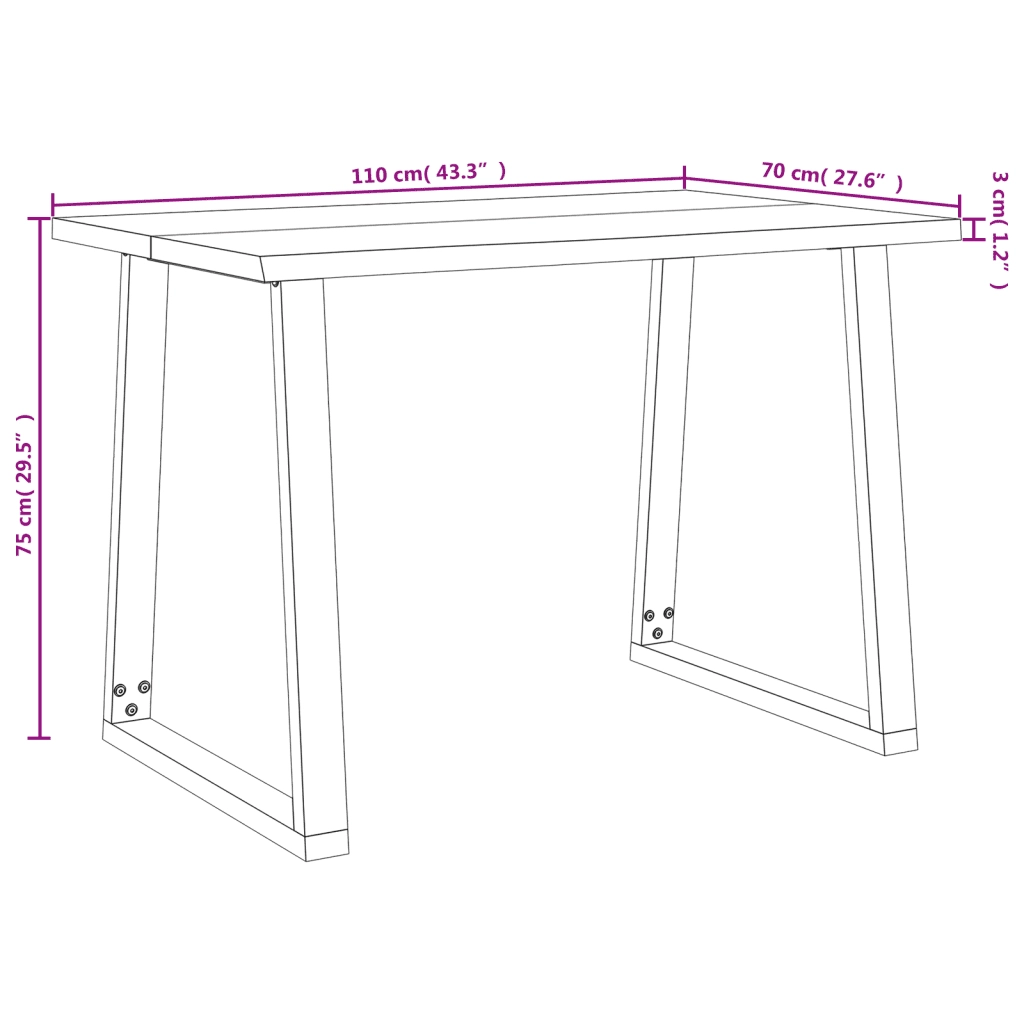Tavolo da Pranzo Bordi Vivi 110x70x75 cm Legno Massello Acacia