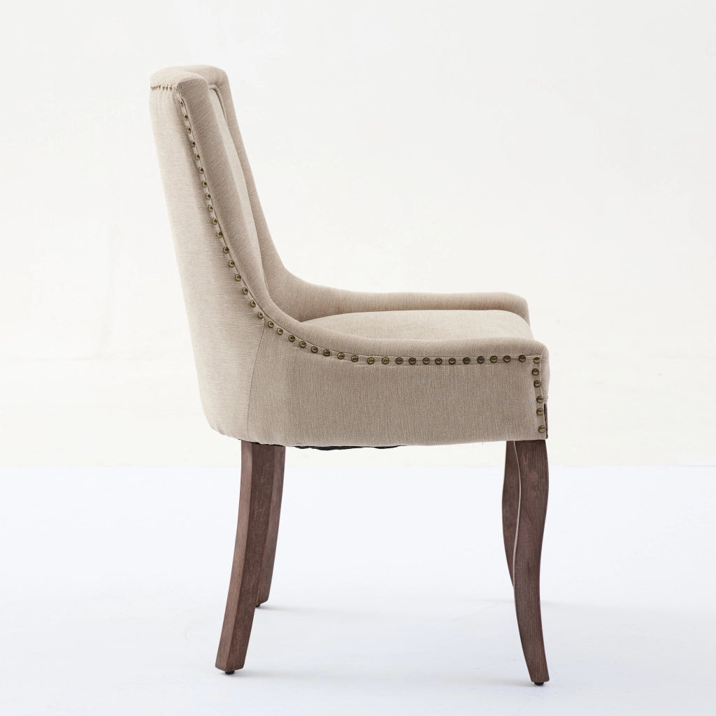 Sedie da Pranzo Imbottite in Tessuto ¨C MINIMAL ¨C Set 2 Pezzi, Gambe in Legno, Beige