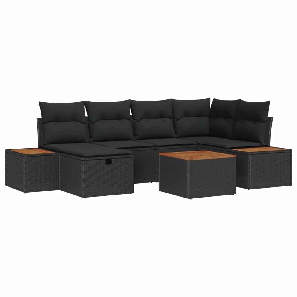 Set Divano da Giardino con cuscino 7 pcs Nero polyrattan