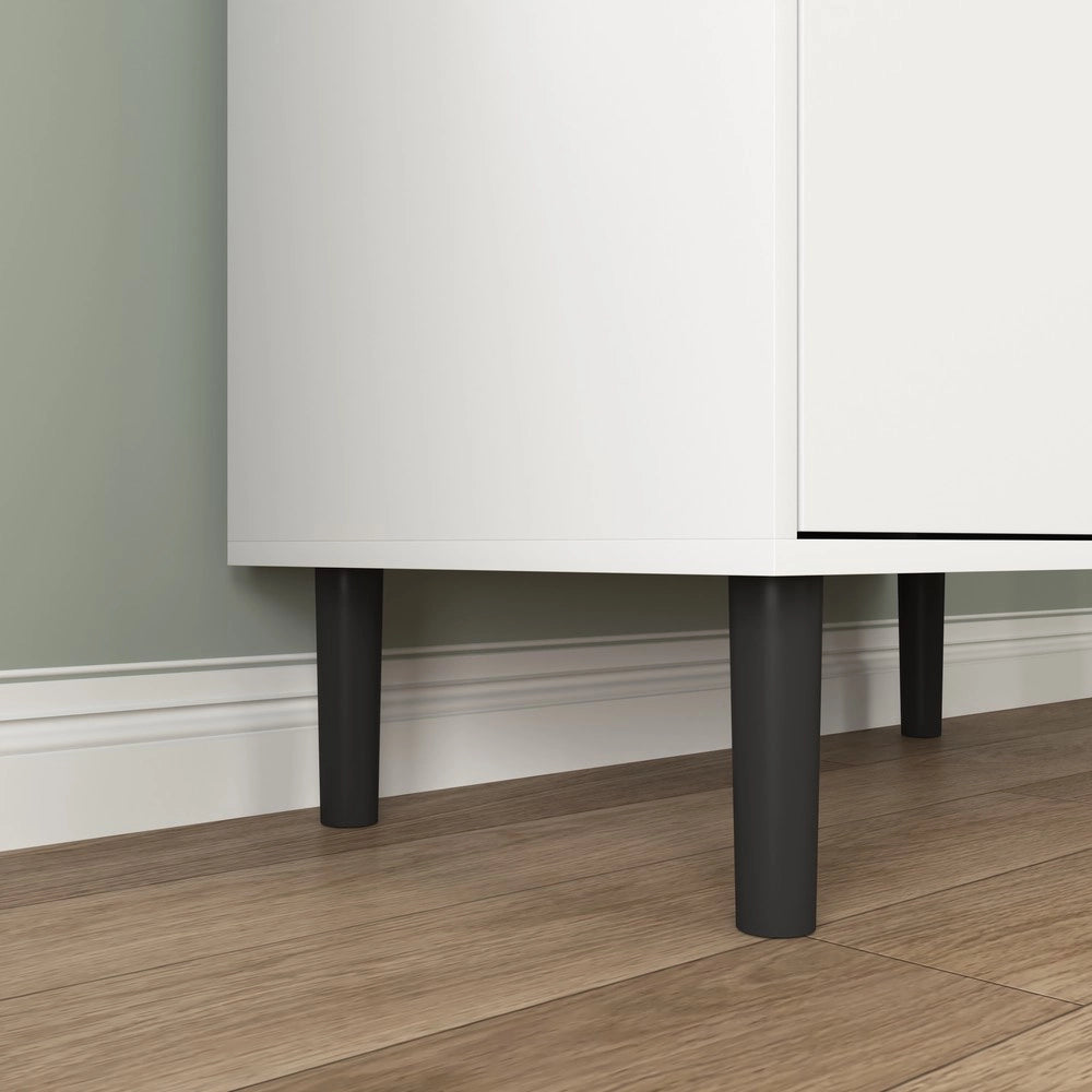 Libreria Alta con Ante in Vetro Temperato ¨C MINIMAL ¨C Bianca, MDF, Ripiani Regolabili, Soggiorno