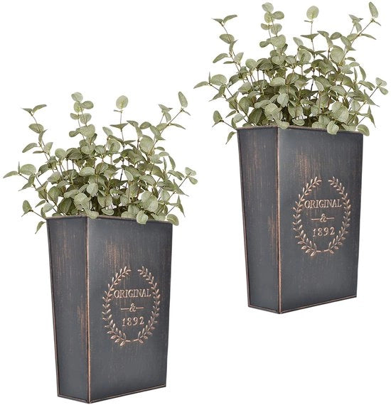 Decorazione per muro rurale, vaso da parete in metallo rustico, sacchetto per piante o fiori, per interni o esterni, decorazione per muro di fattoria, 2-pack
