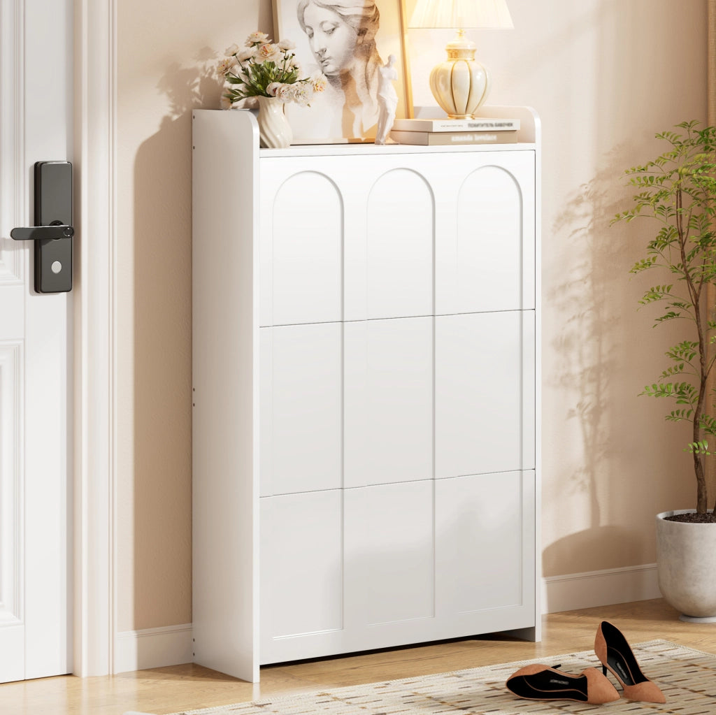 Mobile portascarpe 70x25x120 cm con 6 ripiani nascosti in MDF bianco
