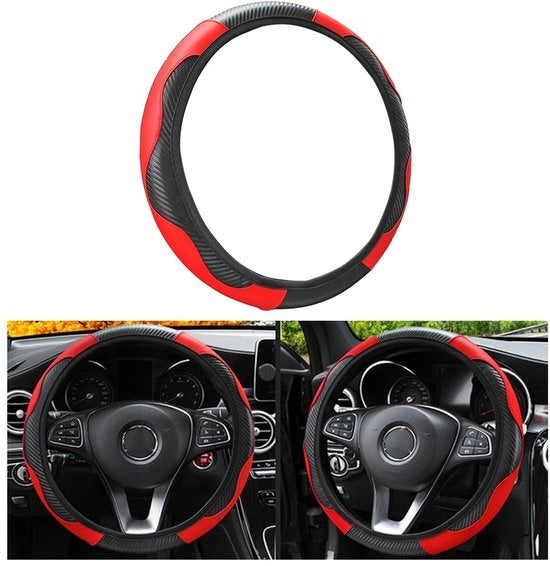 Guida di guida Antislip - Resistente al calore - Pelle di fibra di carbonio duraturo - Guida universale - Diametro 37-38 cm - Flessibile e espandibile - Rivestimento del volante