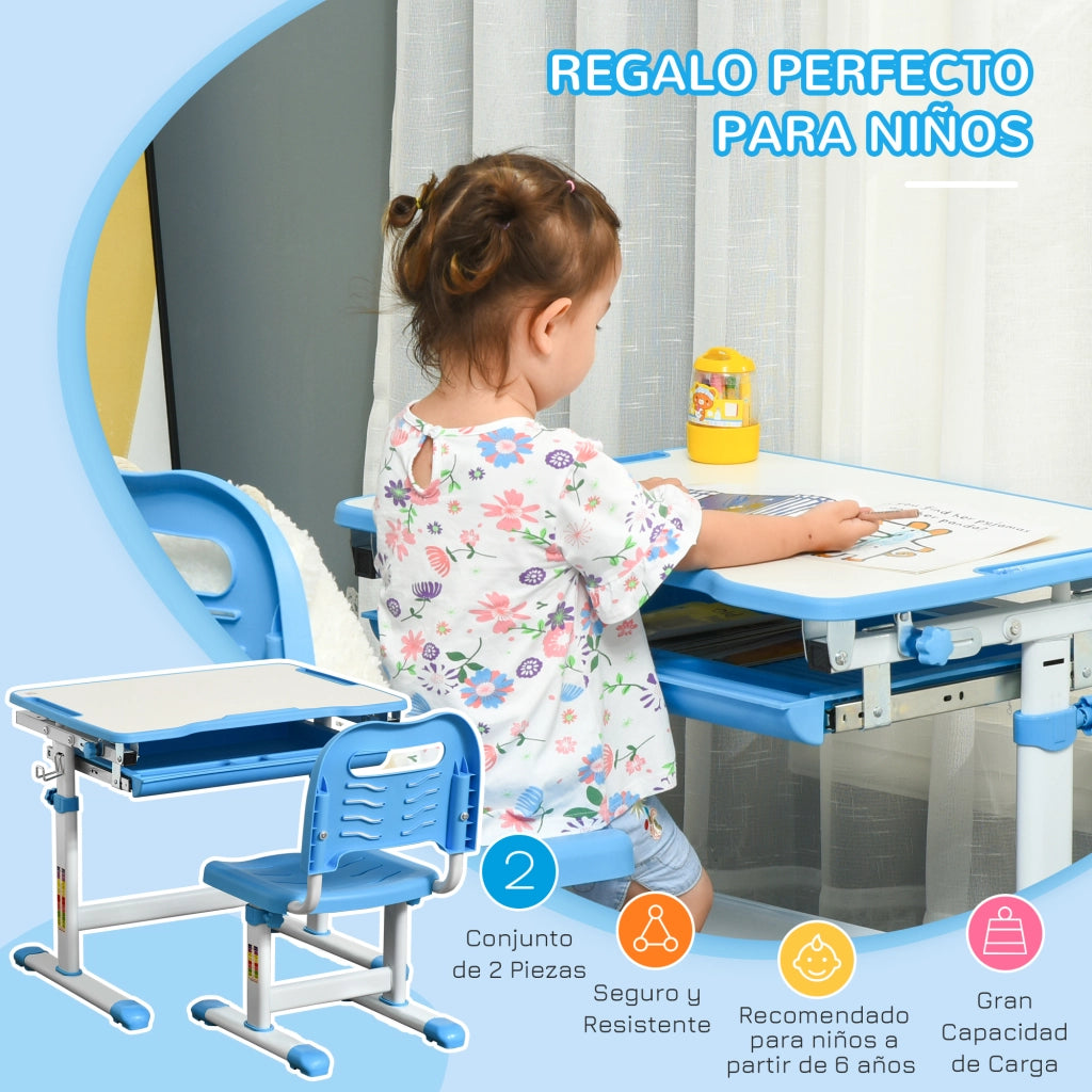 Scrivania bambini regolabile con sedia ¨C zephmum ¨C blu 66x47x77 cm