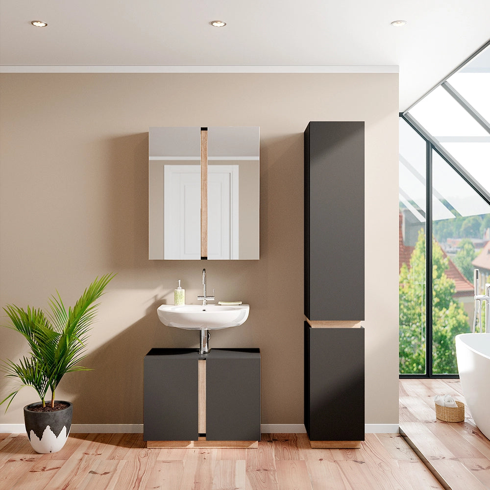 Vicco Set di mobili da bagno Antracite 3 parti, con colonna