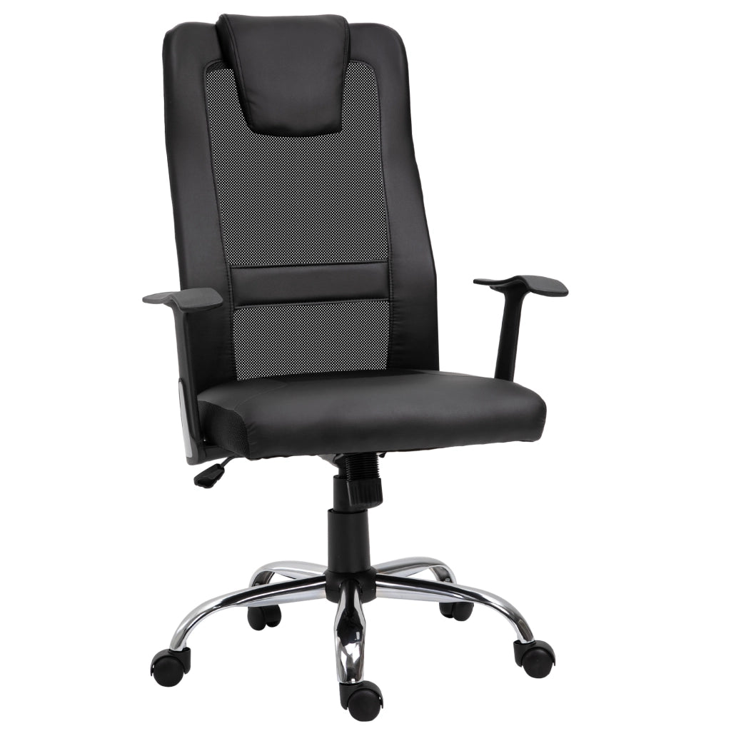 Sedia da ufficio ergonomica girevole con schienale a S, supporto lombare e cervicale, seduta imbottita in pelle nera