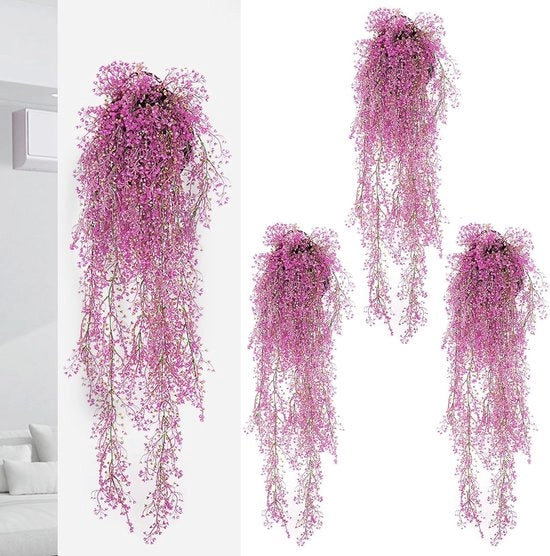 Quattro pezzi di fiori artificiali appesi 85 cm piante artificiali appese fiori artificiali appesi per muro balcone giardino matrimonio interna esterna decorazione (rosa)