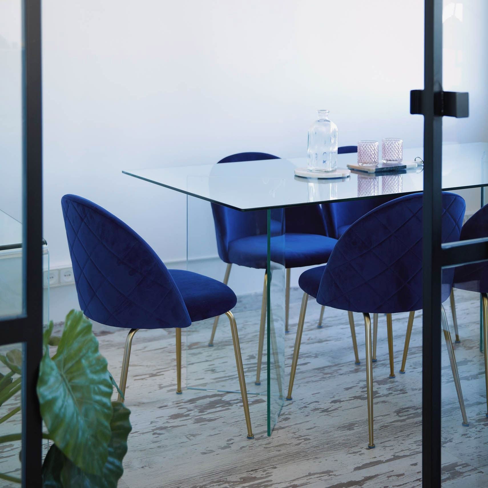 Set 4 Sedie Imbottite 49x52x79 cm in Velluto Blu e Oro