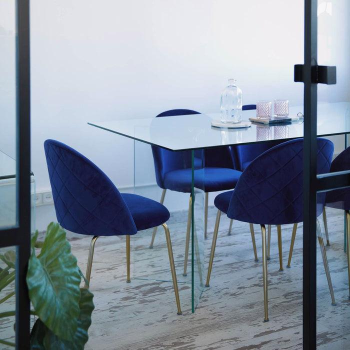 Set 4 Sedie Imbottite 49x52x79 cm in Velluto Blu e Oro