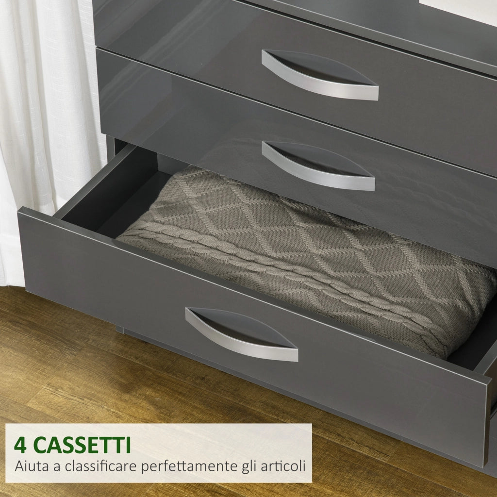 Easycomfort Cassettiera da 4 Cassetti con Maniglie di Metallo, in Truciolato, 75x36x72 cm, Grigio