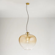 Sospensione Contemporanea Big Bowl Metallo Ottone Vetro Ambra 1 Luce E27
