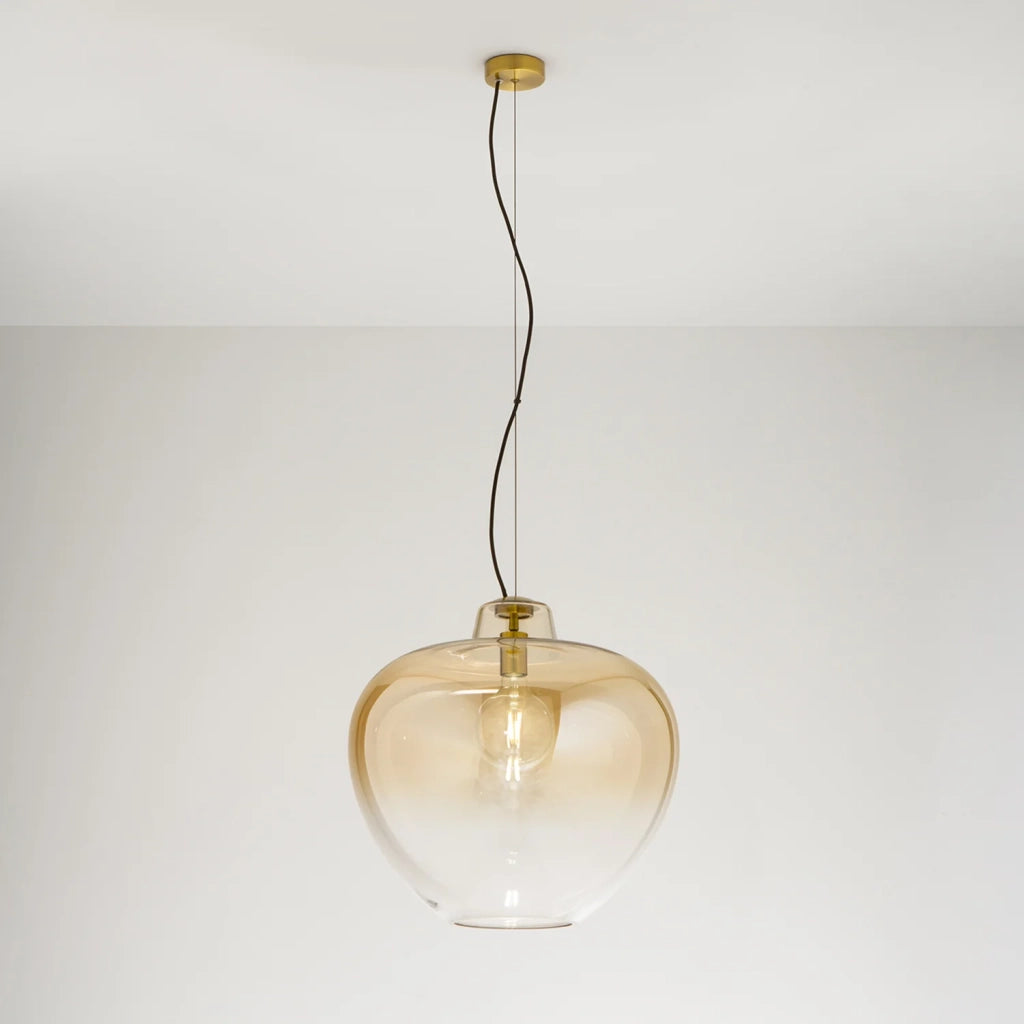 Sospensione Contemporanea Big Bowl Metallo Ottone Vetro Ambra 1 Luce E27