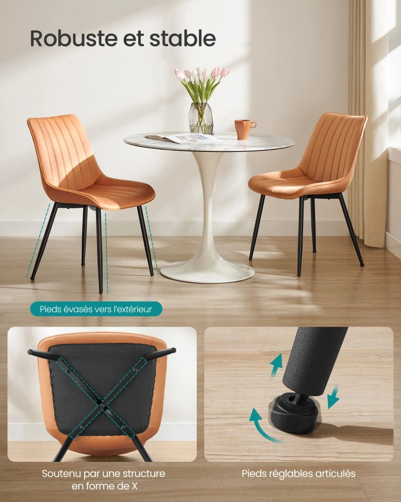Set di 2 sedie da pranzo/cucina portata fino a 120 kg gambe in acciaio schienale ergonomico per sala da pranzo/cucina marrone 12_0006189