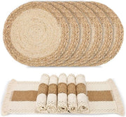Set di tovaglie per tavola da 6 pezzi - Fatto a mano - Cotone juta naturale - Tessuto impermeabile - Tovaglie macramé per tavola - Stile rustico - Tavola da pranzo cucina