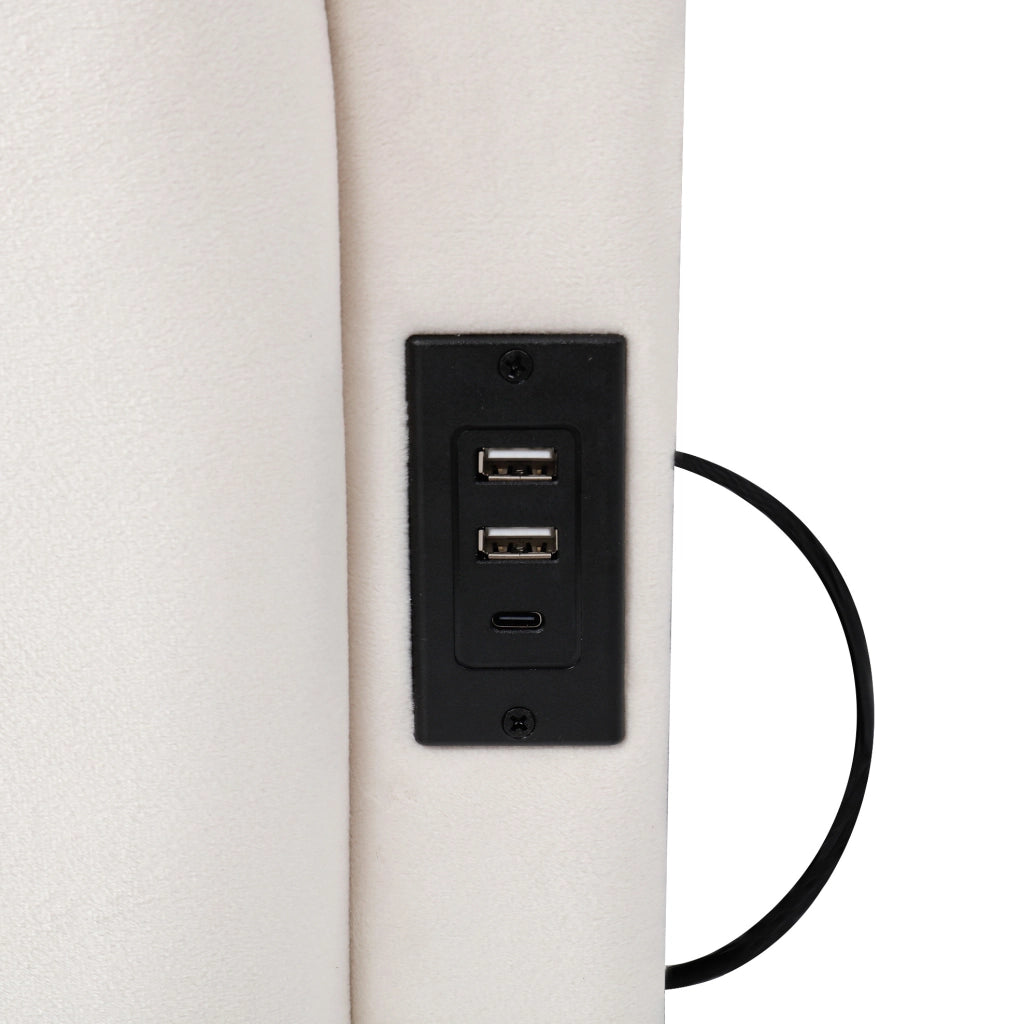 Divano letto 90x200 cm con vano contenitore, USB-A e USB-C in velluto beige