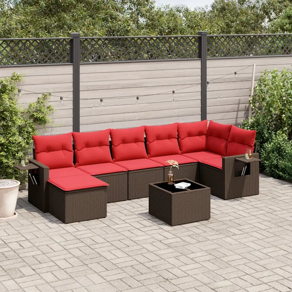 Set Divani da Giardino 8 pz con Cuscini Marrone in Polyrattan 3220493