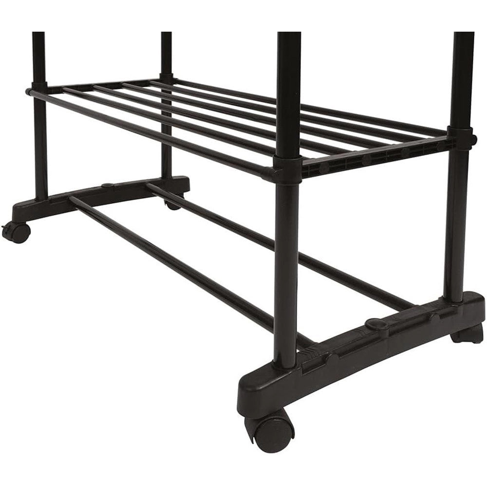 Trade Shop - Appendiabiti Multistand Armadio In Metallo Altezza Regolabile 2 Aste 4 Ruote 3 Ripiani -
