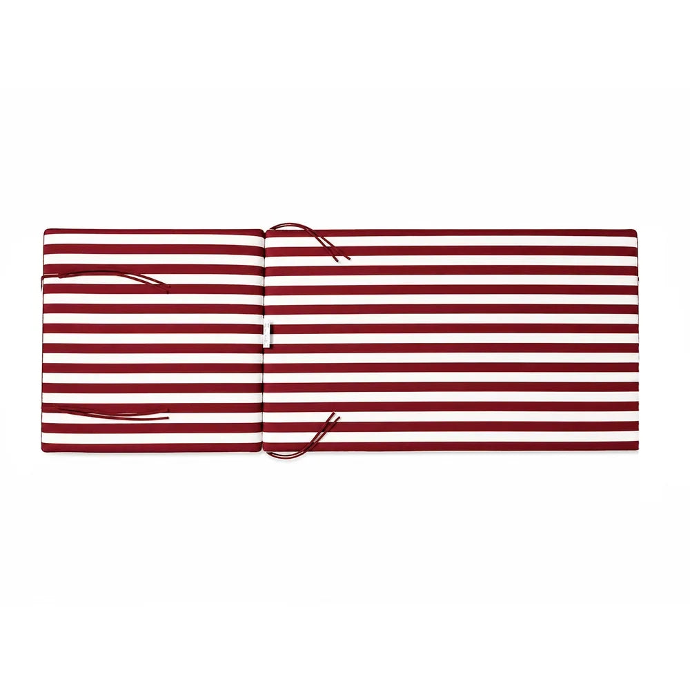 Cuscino per lettino da esterno 190x60 cm a righe con schienale reclinabile e laccetti in poliestere – Bordeaux/Bianco