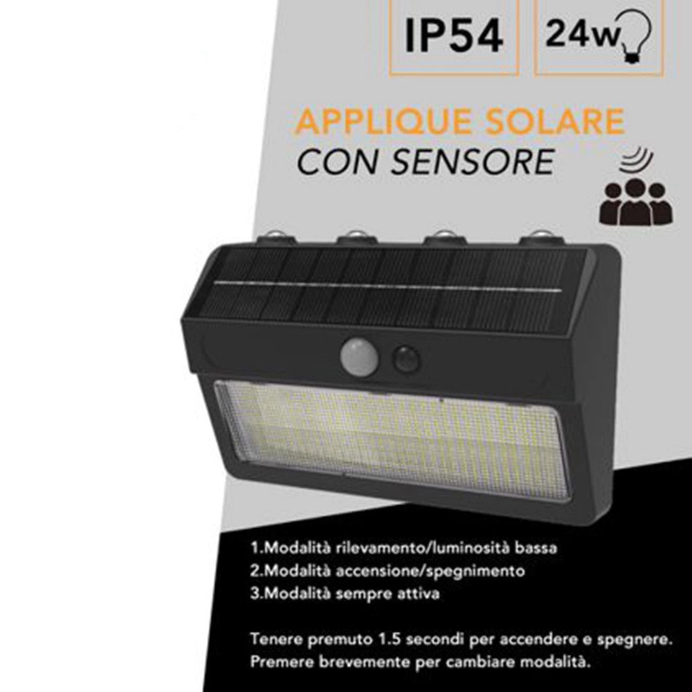Trade Shop - Applique Solare Da Esterno Con Sensore Di Movimento Ip54 24w Luce 3000k+6500k Zq-db-004jx -