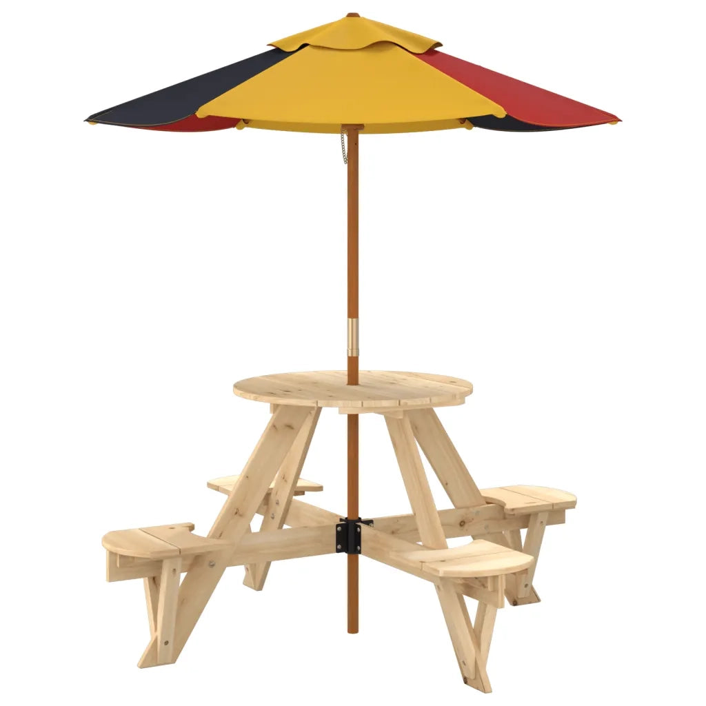 vidaXL Tavolo Picnic per 4 Bambini con Ombrellone Rotondo Legno Abete