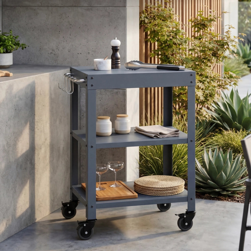 Carrello Portavivande Bolognano di Servizio a 3 Ripiani 81x50x50 cm - Grigio Scuro casa.pro