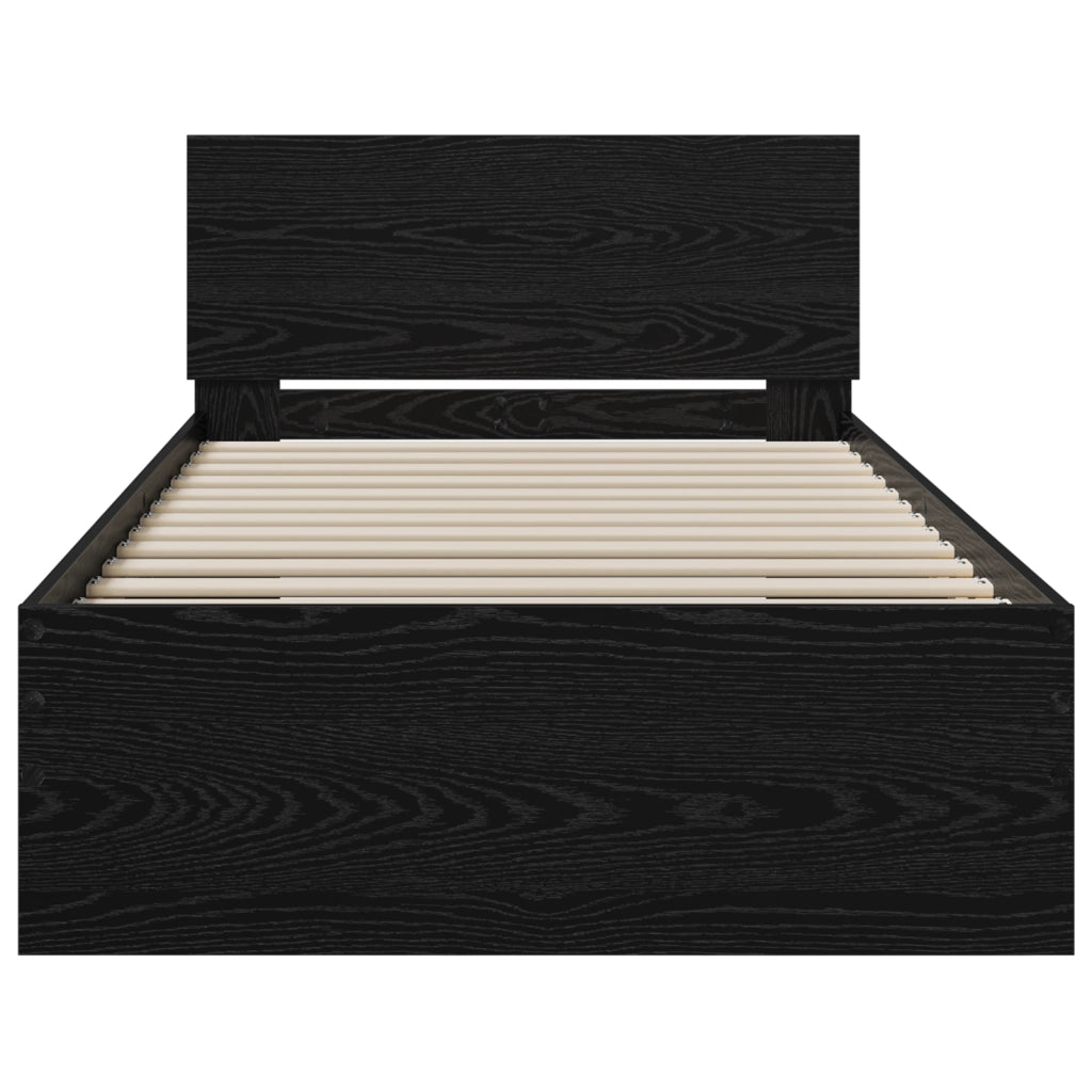 Letto senza Materasso con Testiera Nero Rovere 75x190 cm