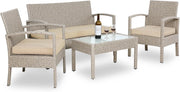 ® Lounge Tavolo da Giardino Set Polyrattan Mobili da Esterno 4 Persone Incl. Cuscini Gruppo di Seduta Terrazza Balcone Salottino Outdoor